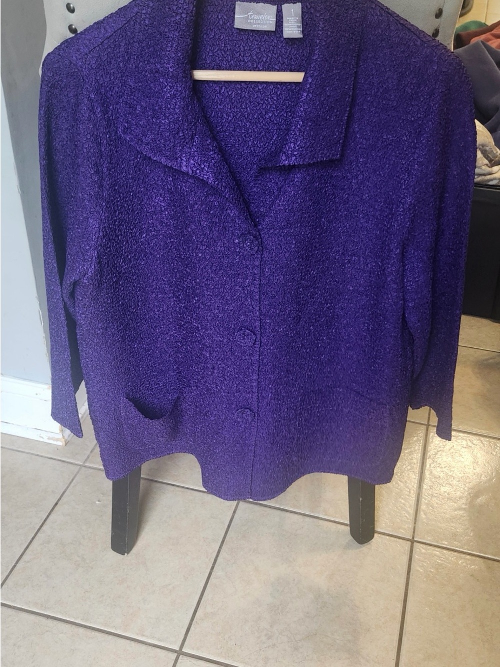 Chico's Purple Textured Button-Front Cardigan